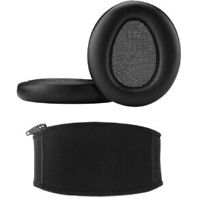 Geekria Earpads Suits Compatible with Sony MDR-10RBT MDR-10RNC MDR-10R Headphone Replacement Ear Pad + Headband Cover/Ear Cushion + Headband/Earpads Repair Parts + Headband Protector (Black)