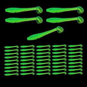 Soft Swimbaits 2 Inches, Paddle Baits for Bass Trout Crappie, Strong Plastic Lure Swimmer for Saltwater Freshwater 50Pcs Green