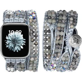 JR.DM Boho Beaded Watch Band Women Compatible with Apple Watch 42mm 44mm 45mm 46mm 49mm Grey Bead Stone Bracelet Adjustable Handmade Braided Strap for iWatch Series 10/9/8/7/6/5/4/3/2/1/SE/Ultra 1 2 in Kuwait
