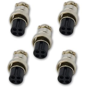 Aviation Plug Connector GX16 4 Pins Female Panel Metal Wire Connector 16mm Chassis Socket (5-Pack)