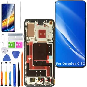 Screen Replacement for Oneplus 9 5G TFT, LE2117 LE2115 LCD Touch Panel Display Digitizer Assembly Repair Parts with Kit（Black with Frame,Without Fingerprint）