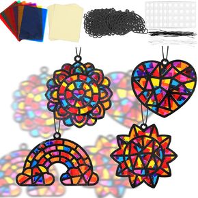 Lonfliness 30Pcs Halloween Suncatcher Kit Halloween Window Art DIY Suncatcher Crafts for Kids Spider Web Sun Catcher Craft Stained Glass Effect Tissue Paper Halloween Party Favors Kids Classroom Decor