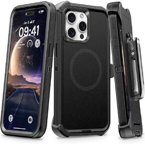 for iPhone 15 Pro Max Case Belt Clip Holster [Compatible with Magsafe] Military Grade [ Shockproof] [Dropproof] Heavy Duty Protection Kickstand Magnetic Phone Case 15 Pro Max 6.7" Dark Black