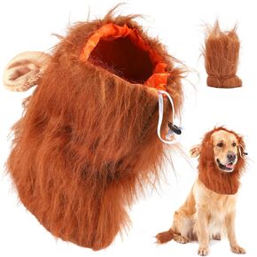 Dog Lion Mane Costume, Realistic Mane with Ears Adjustable Lion Mane Wig Funny Dog Headgear for Pet Halloween Costumes Birthday Festival Party Activity Cosplay Apparel (Size M)