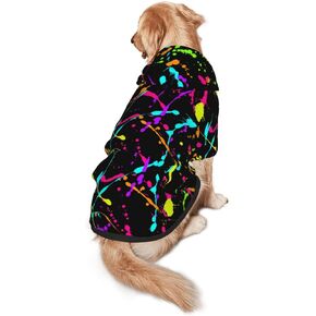 Glow in Dark Splatter Neon Dog Costume Warm Pet Hoodie Sweatshirt Fall Winter Warm Jacket Pullover Coat Large