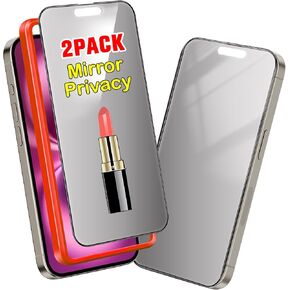 Privacy Screen Protector for iPhone 16 Pro Mirror Effect Tempered Glass Film for iPhone16Pro 2 Pack Gradient Colorful Anti-Spy with Easy Installation Alignment Frame (6.3 inch Silver)