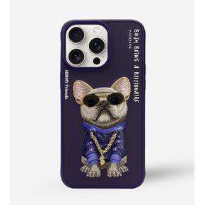 Nimmy Design - Purple Little Rich Tycoon 3D TPU + PC + Embroidery Leather process Case Cover (iPhone 14 Pro Max), Blue, NPC044