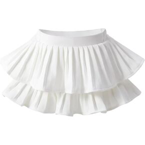 Zerf Girls White Black Mini Pleated Skirt Skort for Toddler Girls Summer Pink Ruffle Tutu Skirt with Shorts Underneath