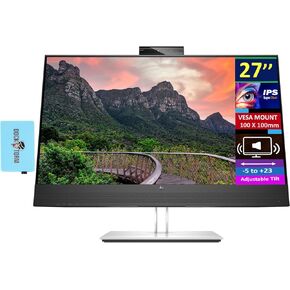 HP 27" QHD IPS 2K USB-C Conferencing Monitor Bundle w/Docztorm Dock, VESA Mount (100x100mm), 5MP Webcam, Speakers, Flicker Free, Ideal for Home & Business, Black/Silver (2024 Latest Model)