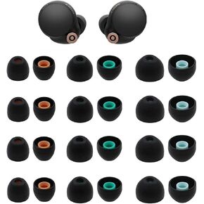 Eartips Compatible with Sony in-Ear Earbuds, 12 Pairs S/M/L Sizes Soft Silicone Tips, Compatible with MDREX15LP WF-C500 WF-C700N WF-1000XM4 WF-1000XM5 Linkbuds S INZONE Buds 12 Pairs Black