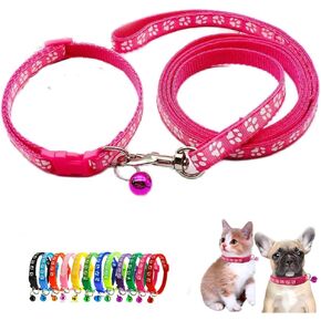 XXS Dog Collar with Bell Leash Set, Nylon Basic Reflective Puppy Collars Paw Print for Boys Girls Xs Small Cat Pet Animal Litter Tiny Kitten,Pale Purple