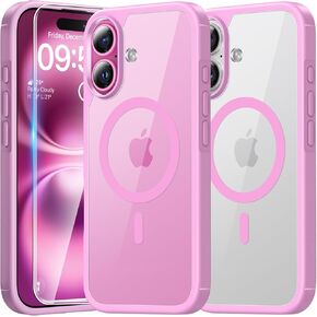 TAURI 3 in 1 for iPhone 16 Plus Case, Compatible with MagSafe [Not-Yellowing] with 2X Screen Protectors, Military-Grade Protection, Slim Magnetic Case for 16 Plus 6.7", Pink