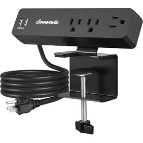 DEWENWILS Desk Clamp Power Strip, Desktop Power Station with 3 AC Outlets(15A/1800W), 2 USB Ports, Desk Mount Power Outlet for Home, Office, 6Ft 14/3C SJT Extension Cord