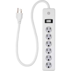 GE 6-Outlet Surge Protector, 2 Ft Extension Cord, Power Strip, 450 Joules, Heavy Duty Plug, Twist-to-Close Safety Covers, UL Listed, Black, 14009