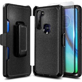 Case for Motorola Moto G Stylus (2020) Belt Clip Holster Case with Tempered Glass Screen Protector, Heavy Duty Armor Defender Shockproof Rugged Phone Case -Black