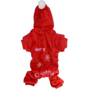 Fleece Red Christmas Santa Holiday Festive Dog Pajamas Hoodie for Dogs, Small Fits 4-6 LBs