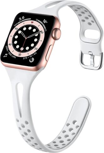 Slim Sport Band Compatible with Apple Watch Band Series 9 8 7 6 5 4 3 2 1/SE, 38/40/41 mm, Women and Men, Soft Silicone Breathable Wristband, Black in Saudi Arabia