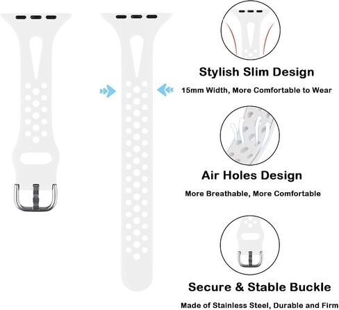 Slim Sport Band Compatible with Apple Watch Band Series 9 8 7 6 5 4 3 2 1/SE, 38/40/41 mm, Women and Men, Soft Silicone Breathable Wristband, Black in Saudi Arabia