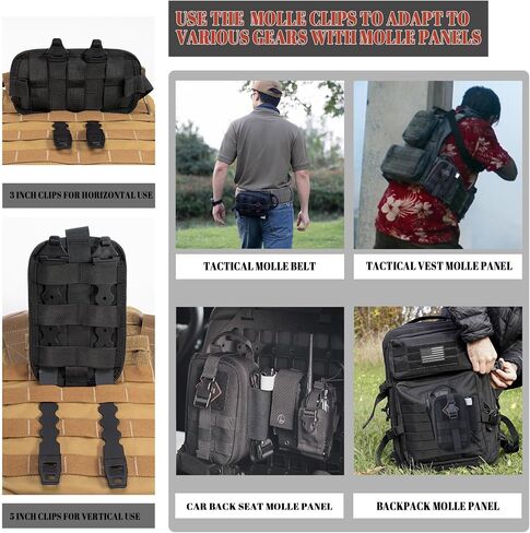 Tactical Rip Away IFAK Pouch Compact First Aid Medical EMT Pouch Emergency Trauma Bag for Home Car Outdoor Military W/ 3 Types Molle Clips/Car Headrest Mount Strap/Carabiner Clip/Med Cross Patch in Saudi Arabia