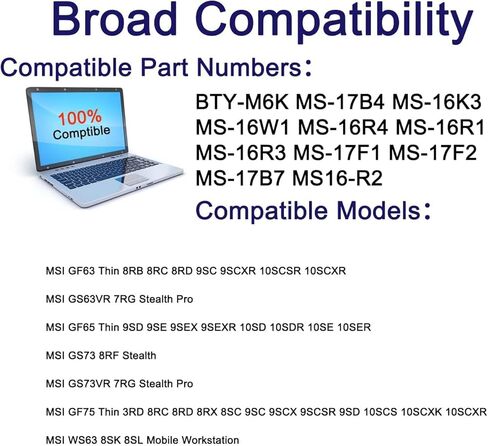 BTY-M6K بطارية كمبيوتر محمول لـ MSI Stealth Pro GS63VR 7RG 7RG-005 7RG-036CN GF63 Thin 8RC 8RD 8RD-031TH 8RC 8RC-034CZ GF75 Thin 3RD 8SC 8RD 8RC 8RX 9SC MS-16K3 MS-17B4 MS-16W1 MS-16R1 in Kuwait