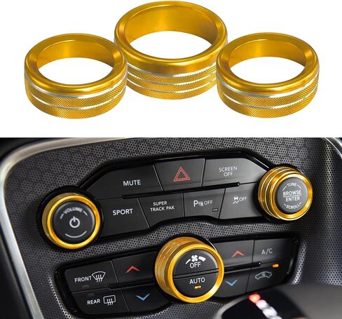 3PCS AC Air Conditioner Switch Button Knob Cover, Radio Volume Control Knob Decals, A/C Decal Trim Rings, Auto Interior Decor Accessories for Challenger Durango 2015-2022 (Black) in Saudi Arabia