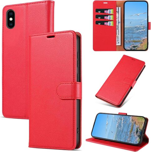 Case for iPhone Xs Max, RFID Blocking PU Leather Wallet Case with Card Holder, Magnetic Flip Cover Compatible with iPhone Xs Max, Red in Saudi Arabia
