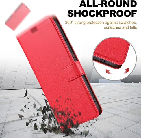 Case for iPhone Xs Max, RFID Blocking PU Leather Wallet Case with Card Holder, Magnetic Flip Cover Compatible with iPhone Xs Max, Red in Saudi Arabia