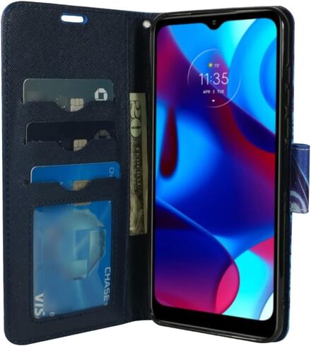 Zase Motorola Moto G Play (2023)/Moto G Pure/Moto G Power (2022) حافظة هاتف محفظة من جلد البولي يوريثان غطاء لطيف مع مسند وفتحة لبطاقة الهوية وحزام معصم وقفل مغناطيسي (زهر الكرز الوردي) in Kuwait