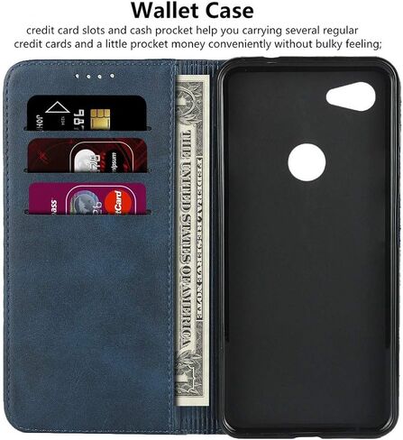 iCoverCase Compatible with Google Pixel 3a Wallet Case with Credit Card Holder, Magnetic Premium PU Leather Kickstand Feature Flip Cover Case (Navy Blue) in Saudi Arabia