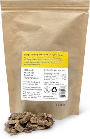 Beeb’s Lamb Lung Dog and Puppy Training Treats • 100% All Natural, Grass-Fed Lamb, Protein Rich, Single Ingredient in Plastic Free Packaging • 4 oz in Saudi Arabia
