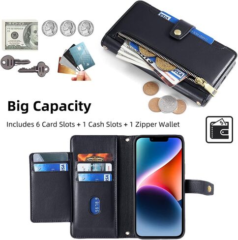 Crossbody Wallet Case for Samsung Galaxy A03S US Leather Phone Case with Card Holder Kickstand&Wrist Strap&Zipper Purse Cover Magnetic Closure Flip Handbag Shell(Black) in Kuwait