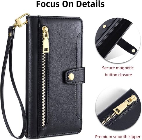 Crossbody Wallet Case for Samsung Galaxy A03S US Leather Phone Case with Card Holder Kickstand&Wrist Strap&Zipper Purse Cover Magnetic Closure Flip Handbag Shell(Black) in Kuwait
