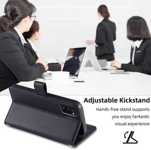 Crossbody Wallet Case for Samsung Galaxy A03S US Leather Phone Case with Card Holder Kickstand&Wrist Strap&Zipper Purse Cover Magnetic Closure Flip Handbag Shell(Black) in Kuwait