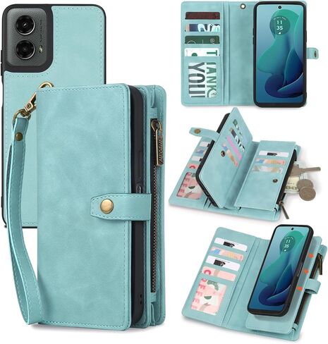 TwoHead for Motorola Moto G 5G 2024 Wallet Case with Card Holder/Detachable Zip Wallet,PU Leather All-Round Protective Magnetic Flip Phone Case Moto G 5G 2024 Case,Blue in Saudi Arabia