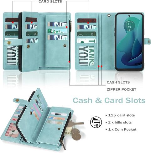 TwoHead for Motorola Moto G 5G 2024 Wallet Case with Card Holder/Detachable Zip Wallet,PU Leather All-Round Protective Magnetic Flip Phone Case Moto G 5G 2024 Case,Blue in Saudi Arabia