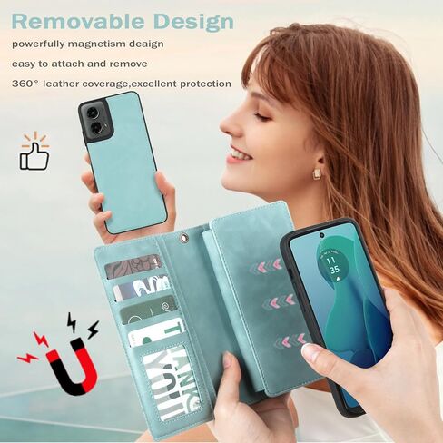 TwoHead for Motorola Moto G 5G 2024 Wallet Case with Card Holder/Detachable Zip Wallet,PU Leather All-Round Protective Magnetic Flip Phone Case Moto G 5G 2024 Case,Blue in Saudi Arabia