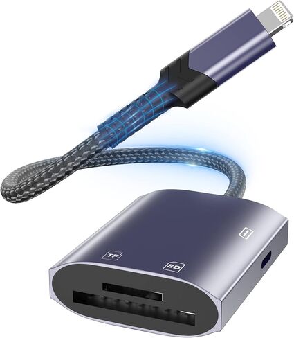 Lightning to SD Card Reader for iPhone,[Apple MFi Certified] 3 in 1 High-Speed Micro Memory Card Charging Adapter Trail Game Camera sd Card Viewer Adapter for iPhone iPad Air Pro Supports SD/TF Card in Kuwait
