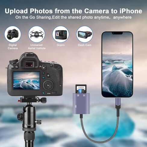 Lightning to SD Card Reader for iPhone,[Apple MFi Certified] 3 in 1 High-Speed Micro Memory Card Charging Adapter Trail Game Camera sd Card Viewer Adapter for iPhone iPad Air Pro Supports SD/TF Card in Kuwait