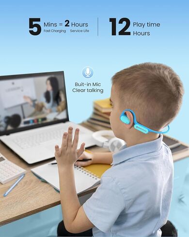 Kids Bluetooth Headphones Open Ear Air Conduction,70/85/94dB Volume Control Ultra-Light Wireless Sport Kids Earbuds for Children Travel/Running/Cycling in Saudi Arabia