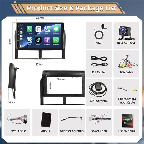 Podofo [2+64G] راديو ستيريو للسيارة لسيارة Jeep Grand Cherokee 1999-2004 مع CarPlay اللاسلكي وAndroid Auto شاشة لمس 9 بوصة صوت بلوتوث مع نظام تحديد المواقع العالمي (GPS) ومرآة وصلة WiFi RDS Hi-Fi كاميرا احتياطية in Saudi Arabia