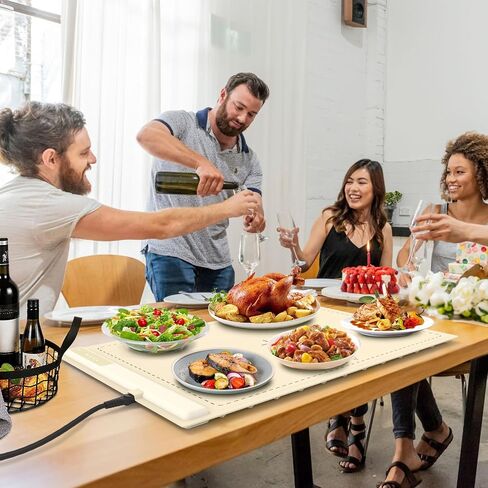 Electric Warming Tray - 3 Modes &Full Surface Heating,Rollable & Portable,Premium Silicone Nano-Material,3 Temperature Settings,Auto Shut-Off -Versatile Food Warmer for Gatherings,Parties,Everyday Use in Saudi Arabia
