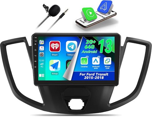 ستيريو سيارة CAMECHO 2+64G Android 13 لسيارة Ford Transit 2015-2018، راديو CarPlay اللاسلكي وراديو السيارة التلقائي Android، شاشة لمس 9 بوصة داخل لوحة القيادة GPS مع بلوتوث WiFi RDS SWC Mirror Link in Saudi Arabia