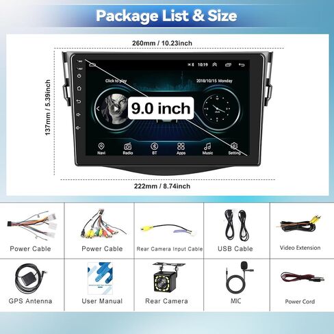 SIXTOP [2+64G] Android Car Stereo for Toyota RAV4 2007 2008 2009 2010 2011 2012 Touch Screen 9 inch Multimedia Player GPS Navigation FM Radio Mirror Link Bluetooth WiFi SWC + Backup Camera&MIC in Saudi Arabia