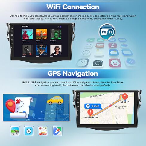 SIXTOP [2+64G] Android Car Stereo for Toyota RAV4 2007 2008 2009 2010 2011 2012 Touch Screen 9 inch Multimedia Player GPS Navigation FM Radio Mirror Link Bluetooth WiFi SWC + Backup Camera&MIC in Saudi Arabia
