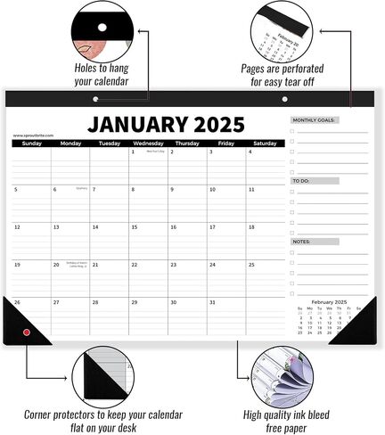 Sproutbrite 18 Month Desk Calendar 2025-2026, 17" x 11.5" Desktop Monthly Planner with To-Do List and Notes, Home, Office Desk Calendar in Saudi Arabia
