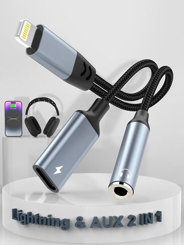 محول Lightning إلى 3.5 ملم لسماعات الرأس - معتمد من Apple MFi - محول صوت وشحن 2 في 1 iPhone Aux، محول سماعة رأس iPhone يدعم الموسيقى + الشحن + الميكروفون + التحكم المتوافق مع iPhone 14 13 12 11 in Kuwait