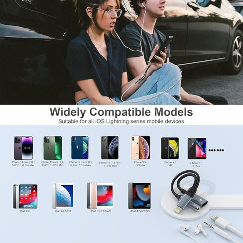 محول Lightning إلى 3.5 ملم لسماعات الرأس - معتمد من Apple MFi - محول صوت وشحن 2 في 1 iPhone Aux، محول سماعة رأس iPhone يدعم الموسيقى + الشحن + الميكروفون + التحكم المتوافق مع iPhone 14 13 12 11 in Kuwait