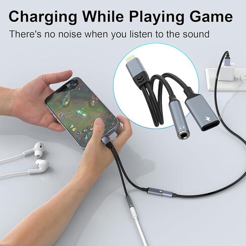 محول Lightning إلى 3.5 ملم لسماعات الرأس - معتمد من Apple MFi - محول صوت وشحن 2 في 1 iPhone Aux، محول سماعة رأس iPhone يدعم الموسيقى + الشحن + الميكروفون + التحكم المتوافق مع iPhone 14 13 12 11 in Kuwait