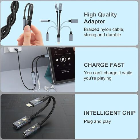 محول Lightning إلى 3.5 ملم لسماعات الرأس - معتمد من Apple MFi - محول صوت وشحن 2 في 1 iPhone Aux، محول سماعة رأس iPhone يدعم الموسيقى + الشحن + الميكروفون + التحكم المتوافق مع iPhone 14 13 12 11 in Kuwait