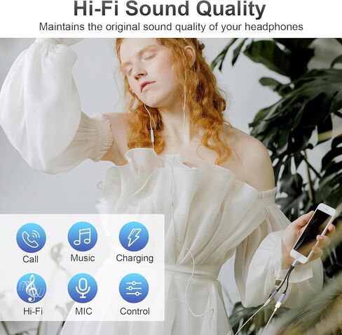 محول Lightning إلى 3.5 ملم لسماعات الرأس - معتمد من Apple MFi - محول صوت وشحن 2 في 1 iPhone Aux، محول سماعة رأس iPhone يدعم الموسيقى + الشحن + الميكروفون + التحكم المتوافق مع iPhone 14 13 12 11 in Kuwait